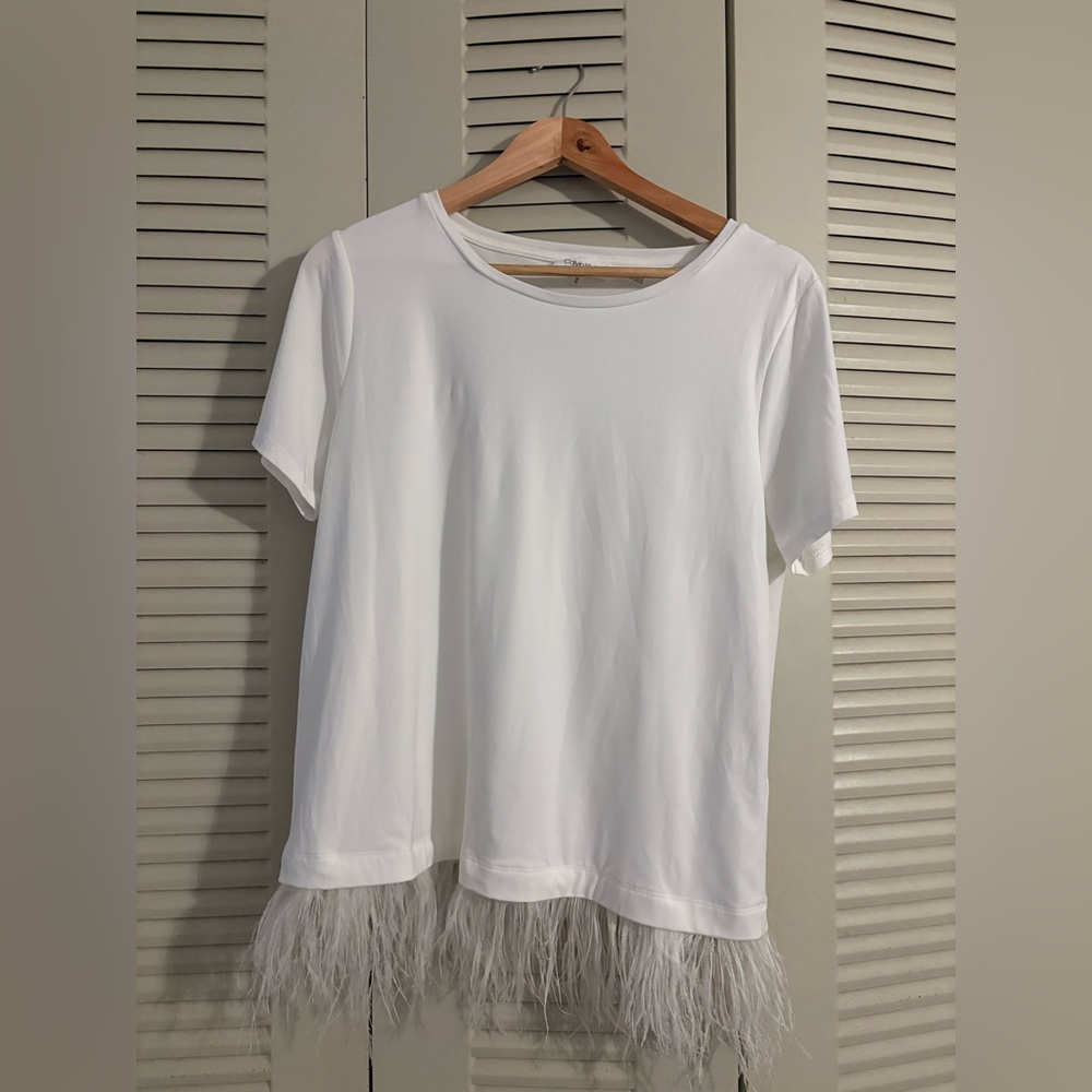 CALVIN KLEIN White Feather Hem Top